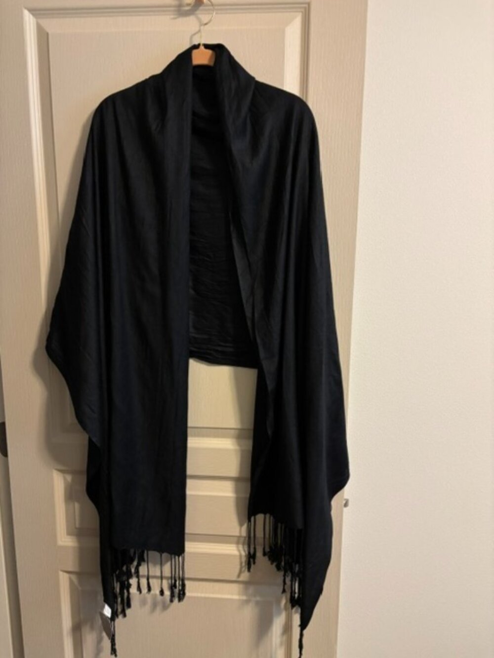 World Market Imported Black Wrap/Scarf w/ Fringe 80x29 NWT